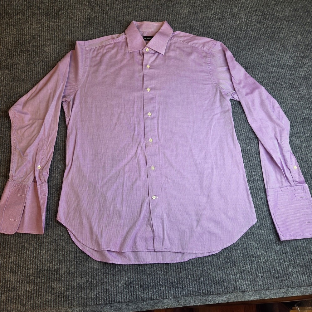 Saks Fifth Avenue Dress Shirt Mens Purple Striped Long Sleeve French Cuff‎